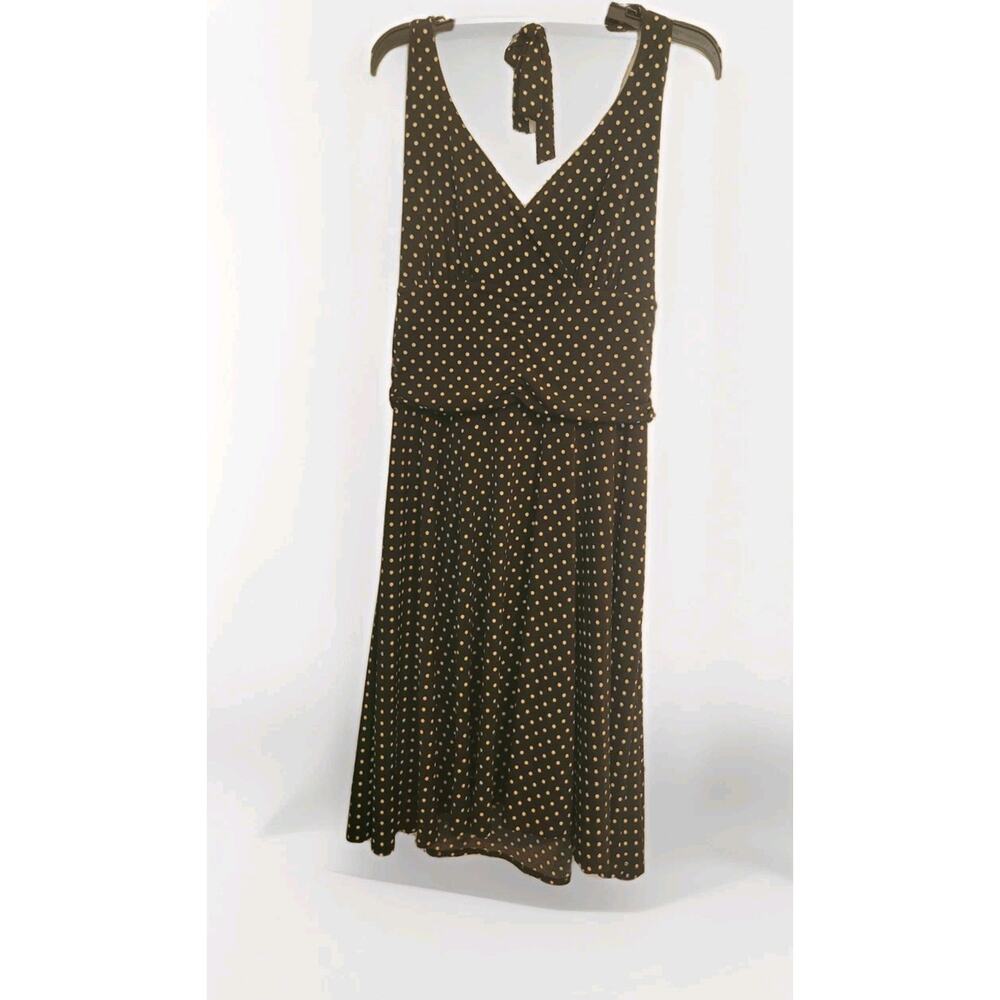 Womens Retro Polka Dot Stretchy Halter Neck Dress Size 14 Vintage 90s Y2K Sleek - Picture 3 of 11